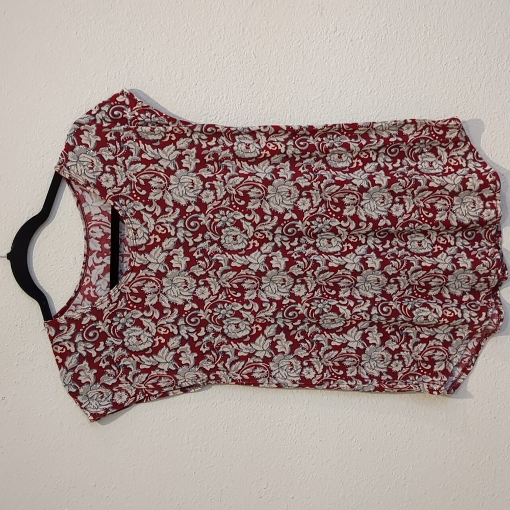 Floral Metallic Cap Sleeve Stretchy Blouse Size Small